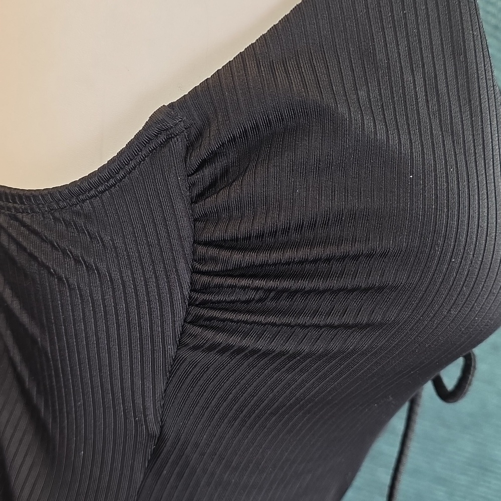 Black Two Tie Ottoman Ribbed One Piece Swimsuit No Boundaries - Picture 8 of 12